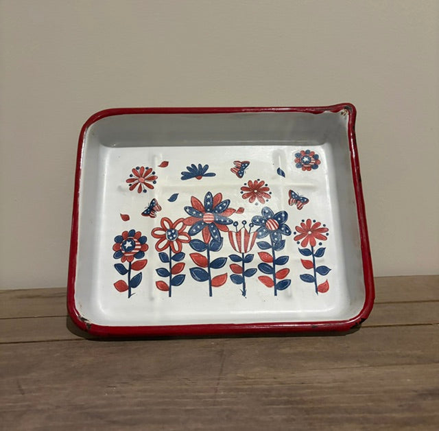 Patriotic Decoupage Vintage Enamel Tray